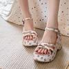 thick-soled cross-strapped small floral sandals, summer new wedge heel sweet one-word sandals
