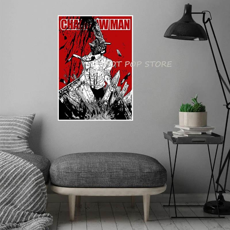 Japanese Hot  Anime Chainsaw Man Canvas Poster Manga Painting Aesthetic Wall Art Picture for Bedroom Coffee House Bar Decor Gift