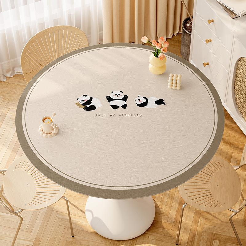 Cartoon Cute Small Round Table Mat Oil-Proof Round Dining Table Cloth Living Room Dust-Proof High-End Cover Cloth Leather Leave-In Tablecloth