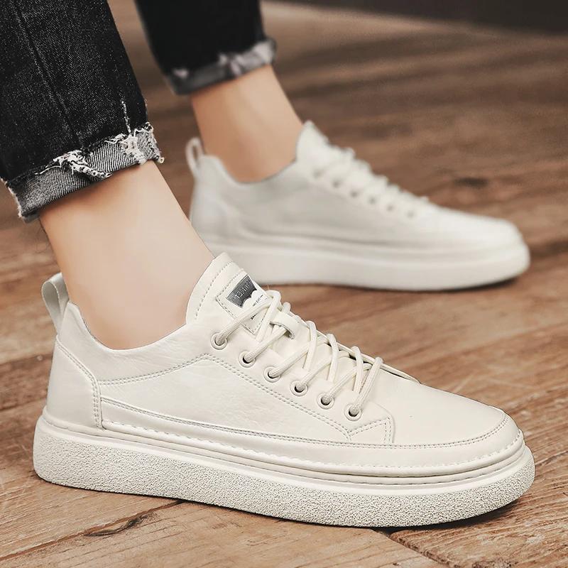 Pánská móda Módní boty šněrovací Tenisky Vysoká kvalita pravá Kůže Pánská ležérní obuv Ploché Bílé boty Pánské Designové tenisky