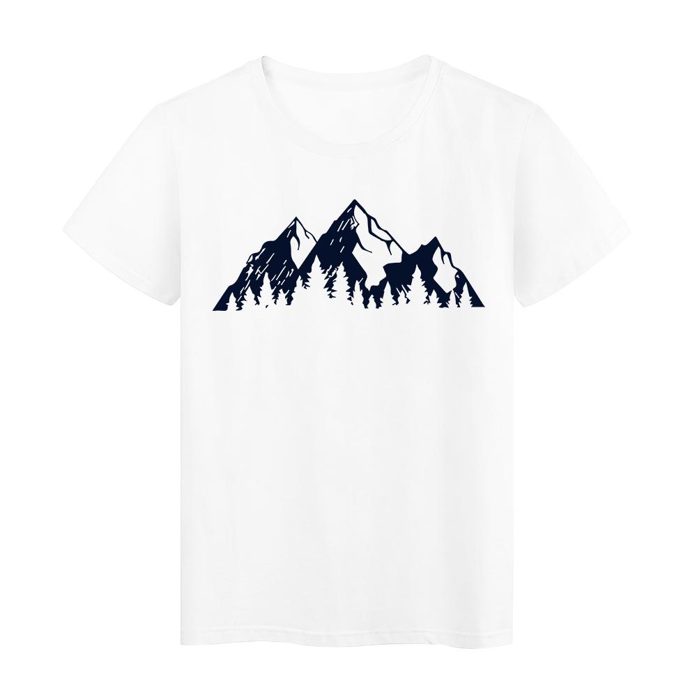 Schwarzer Mond und Wald Grafikbedruckte T-Shirts Damen Kosmische Glaubensserie Kurzarm Vintage Lässiger Stil