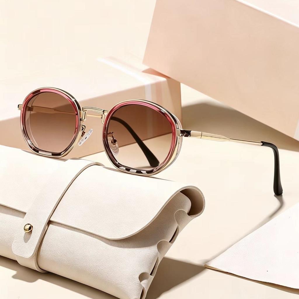 Round frame metal sunglasses sunscreen trend European and American new personalized fashion versatile Internet celebrity advanced sunglasses
