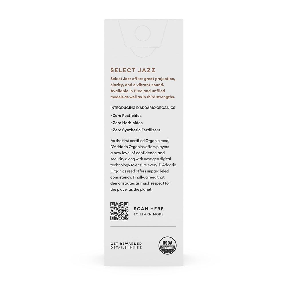WoodWinds Select Jazz Unfiled Reeds for Baritone USDA Organic ORRS05BSX2H D'Addario Saxophone, Certified, [2H Hardness], 5-Pack