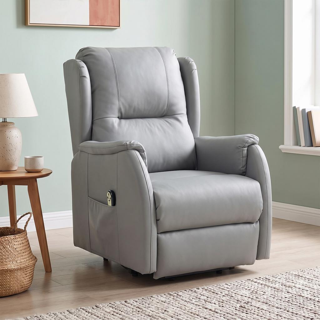 Reclining Lift Chair With Dual Motor In Faux Leather Light Gray