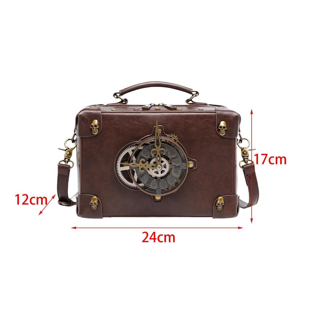 Steampunk Crossbody Bag with Adjustable Strap Trendy Lightweight Costume Accessory PU Leather Satchel for Party Commuting Work