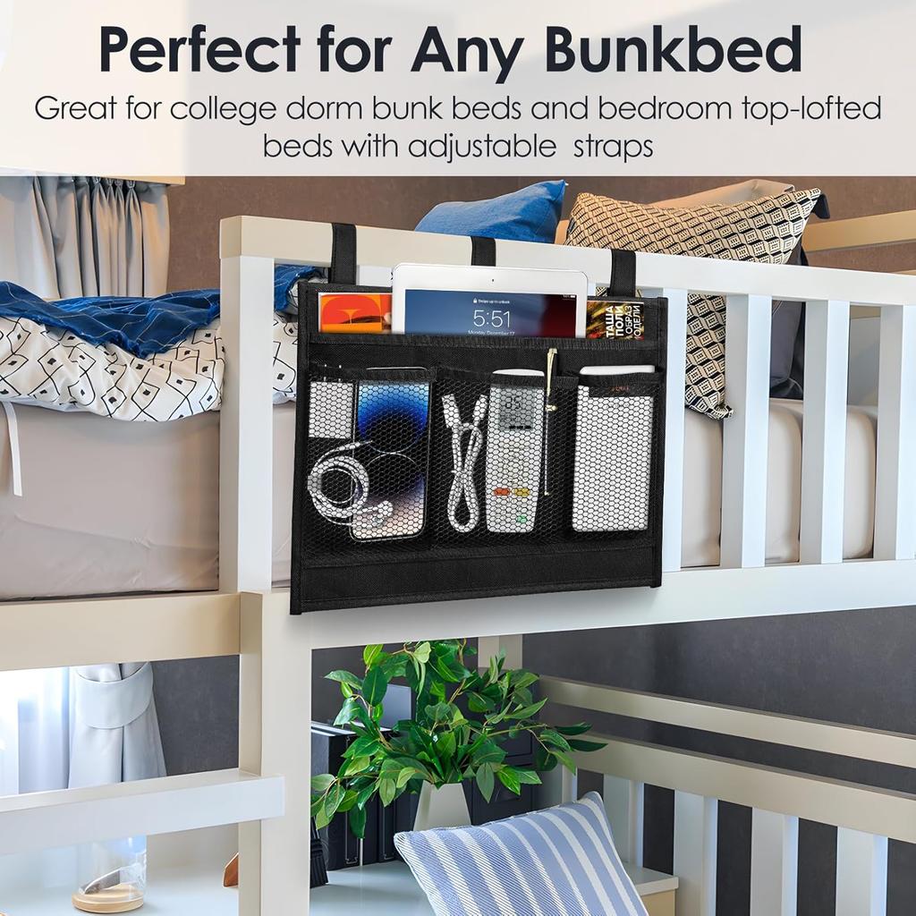 Bedside Caddy Storage Organizer, Hanging Storage Bag Pocket for Bunk/Hospital Beds,College Dorm Organizer for Remotes Phone,College Dorm,Camp,Baby