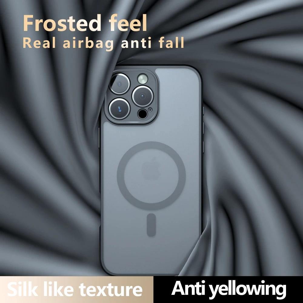 For Magsafe Magnetic Case for IPhone 16 Pro Max 15Pro Matte Armor Transparent Cover for IPhone 16 15 Plus Wireless Charging Acrylic Shockproof Bumper