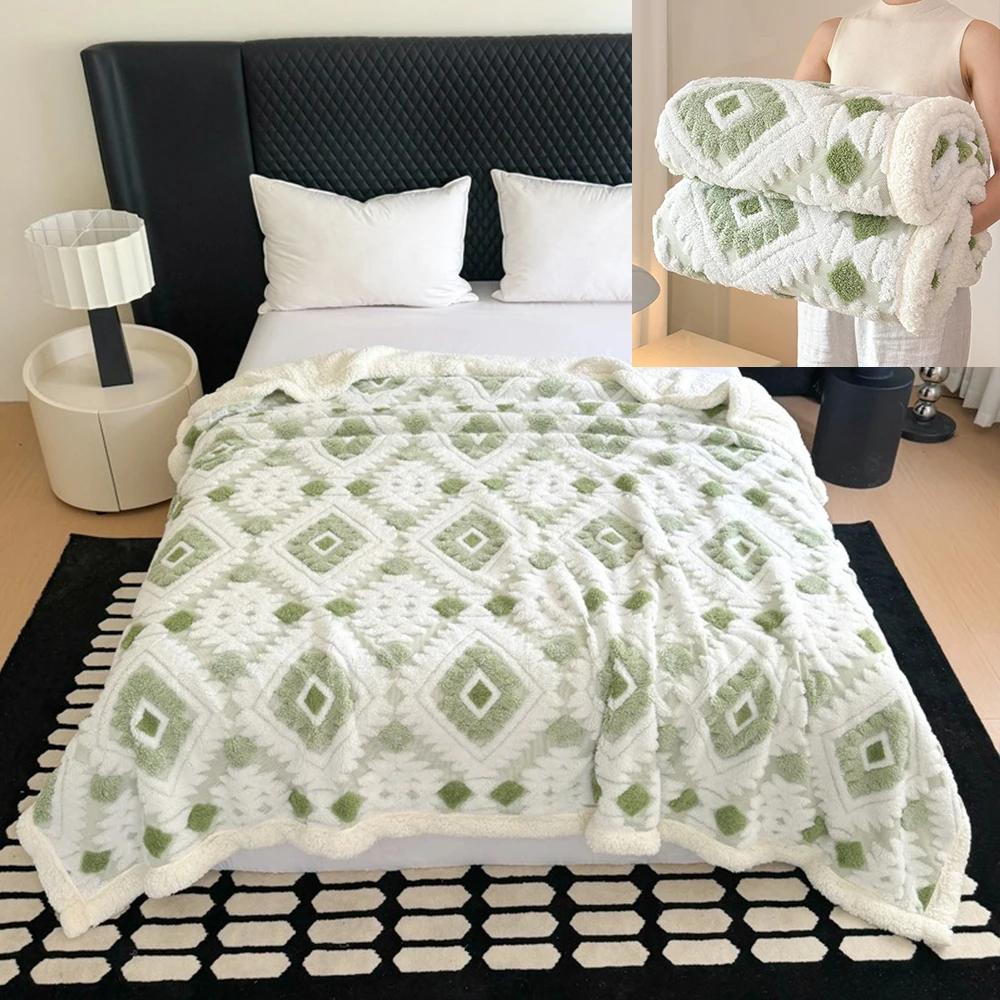 

1PC Winter Blankets Warm Plush Imitation Wool Bed Cover Double-sided Velvet Thickened Leisure Blanket for Office Sofa Bed Manta 70x100cm светло-зеленый