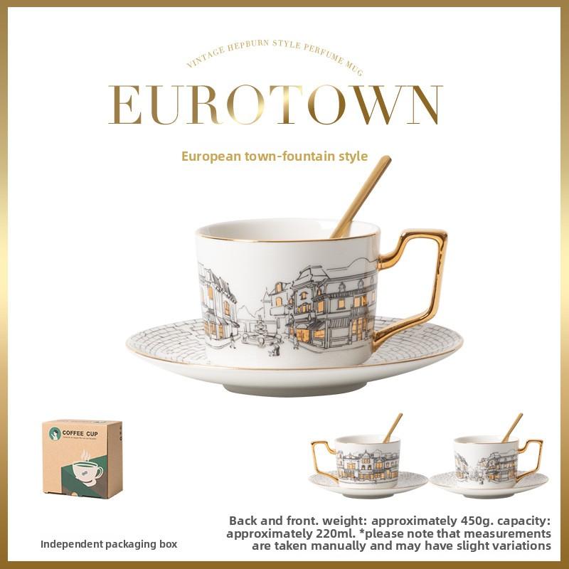 1PC Phnom Penh European-style ceramic coffee cup and saucer set, retro afternoon tea cup, high-end ins 201-300ml