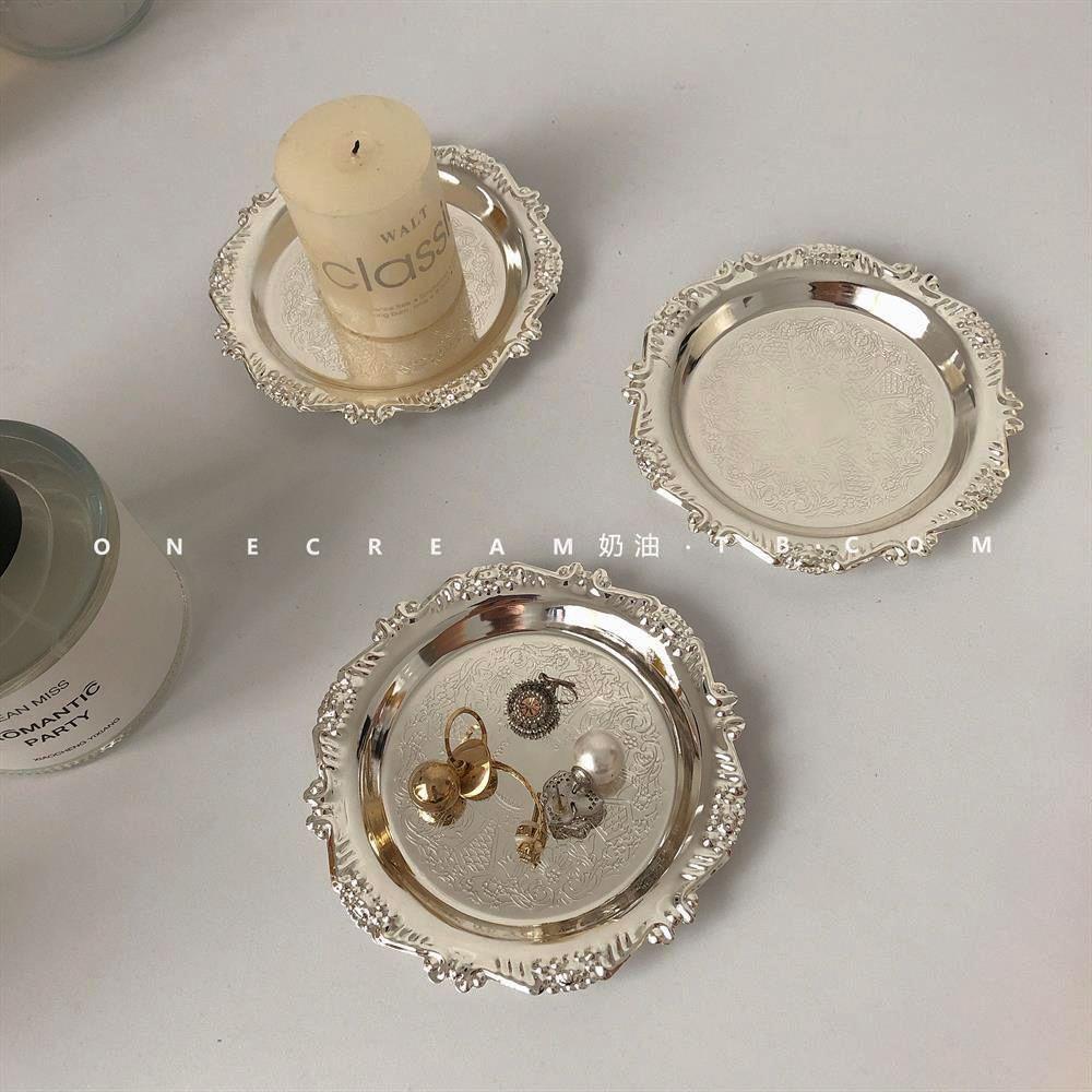 Retro Metal Jewelry Tray,Candle Aromatherapy Coasters,Necklace Ring Storage Dish Earring Organizer Tray,Bar Home Decor