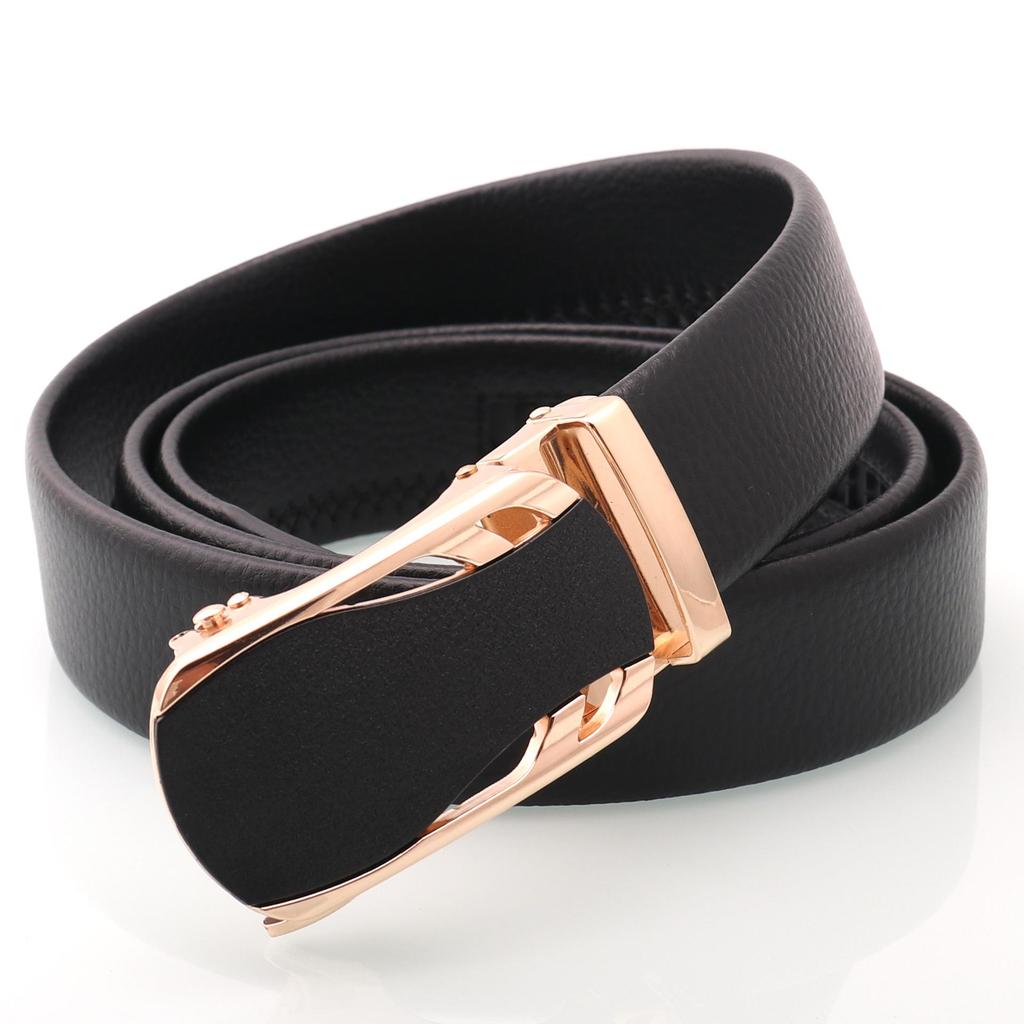 Men's Genuine Leather Belt with Frosted Automatic Buckle - Stylish Alloy Design