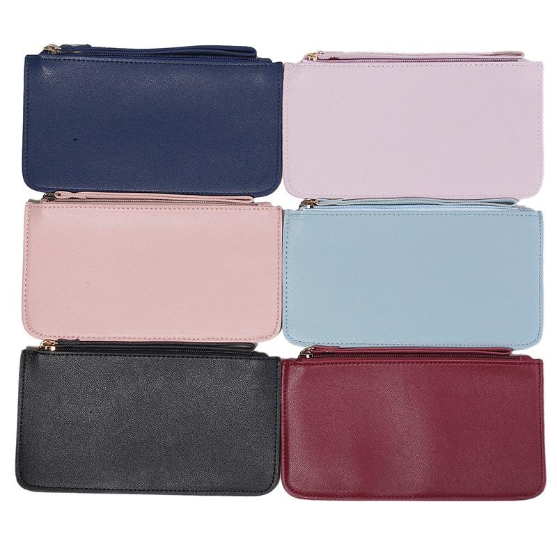 Women Vintage Long Wallet PU Leather Zipper Wallet Soild Color Large Capacity Card Holder Bag