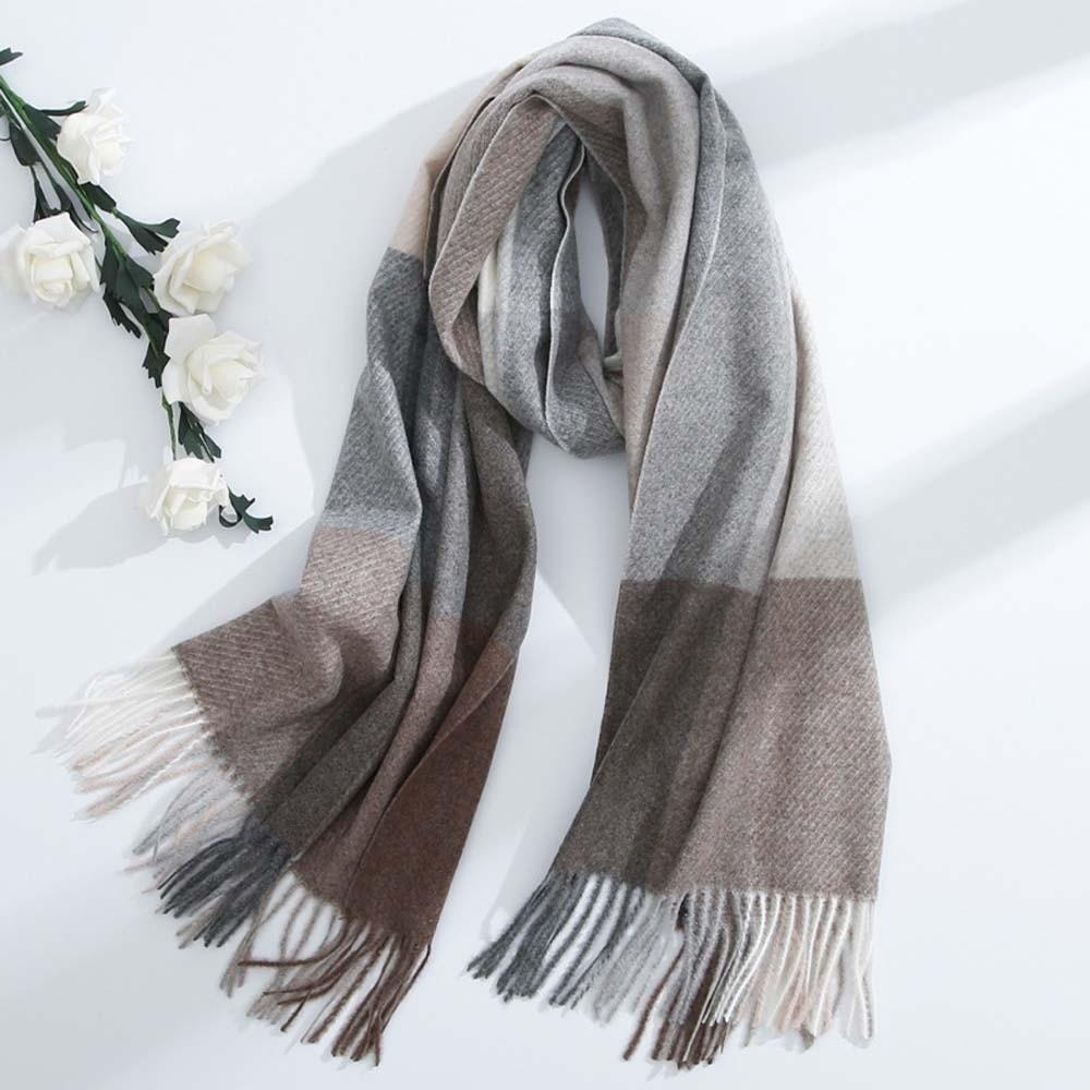Soft Knitted Wool Scarf Wool Long Neckscarf with Tassel Large Classic Plaid Scarf  Winter