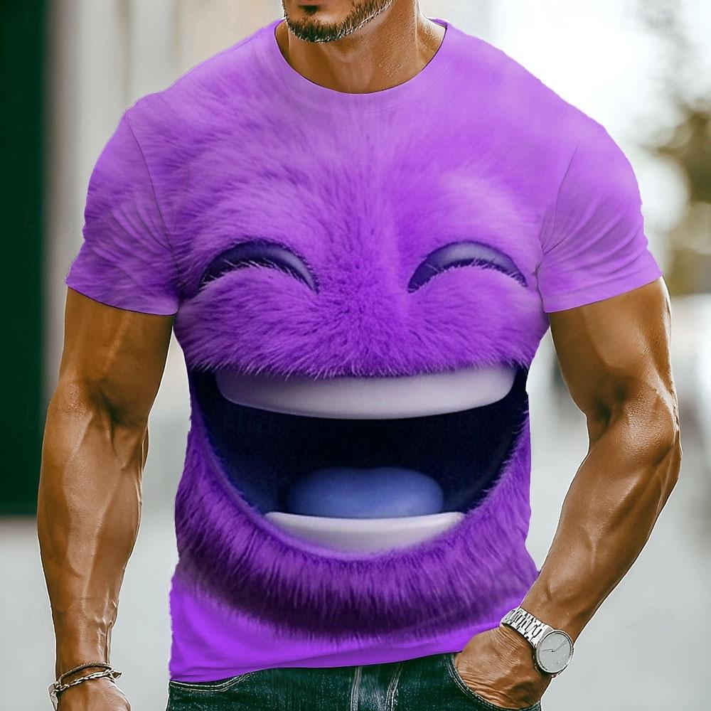 Men's Funny Emotes T Shirt Short Sleeve T Shirt 3D Print Crew Neck Shirt Fashion Exaggerated Casual Daily Street