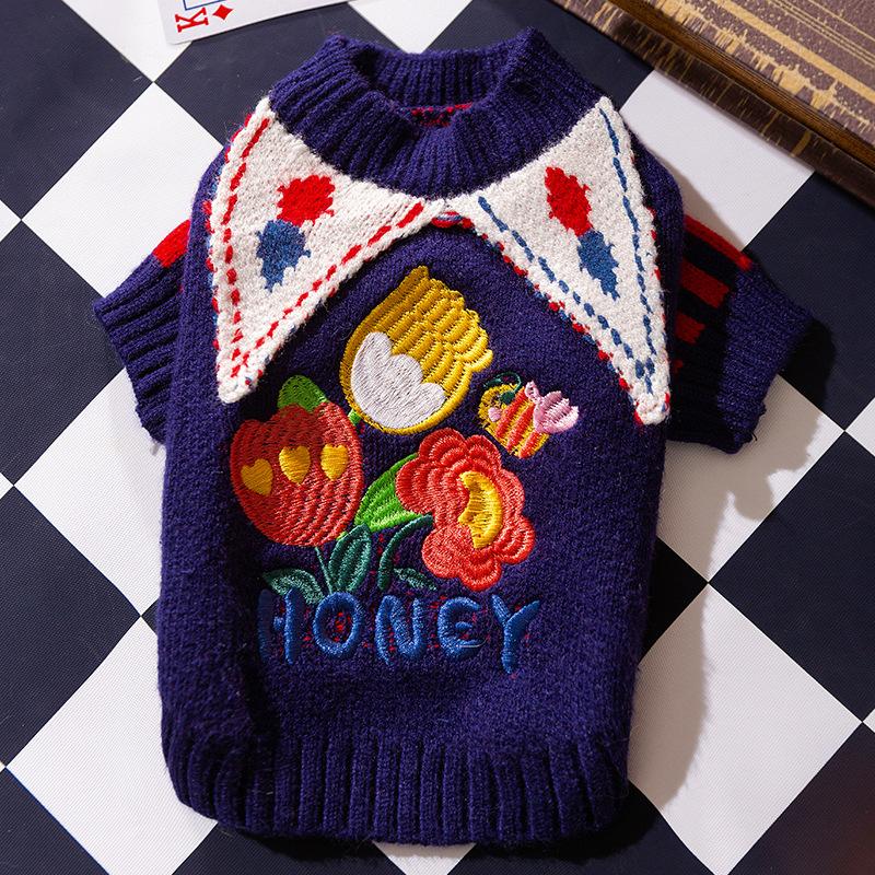 

Autumn and winter new crazy circus cat clothes blue cat kitten checkerboard knitted sweater pet clothes XL (recommended weight 11-7.5kg) бонди синий