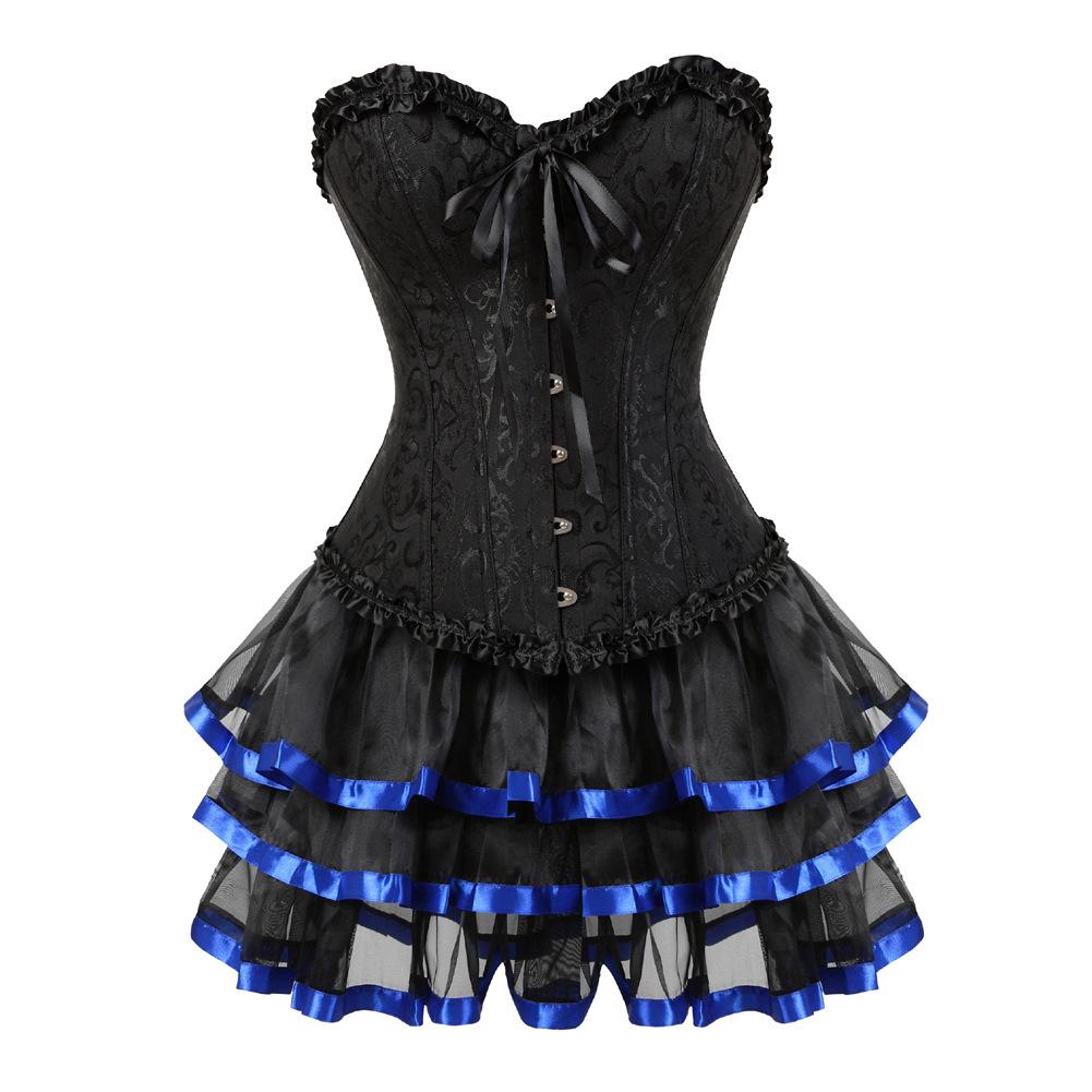Damen Rüschen Split Formwäsche Set Formendes Korsett Oberteil Und Kurzer Rock Bodyformer