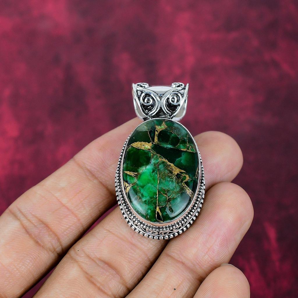Green Copper Turquoise Handmade Gemstone Pendant, 925 Solid Sterling Silver Pendant Birthstone Jewelry, Love Forever Gift