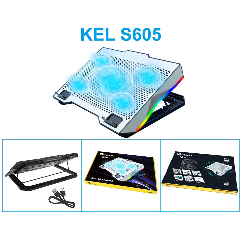 S605 RGB Light Laptop Cooling Pad Height Adjustable Gaming Notebook Cooler with Phone Holder