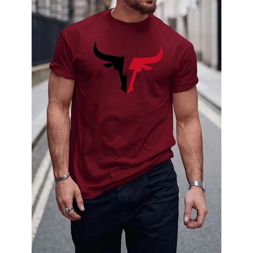 Summer Daily Casual Outdoor Street Short-sleeved Top Fashion 3D Bull Head Print Men's T-shirts