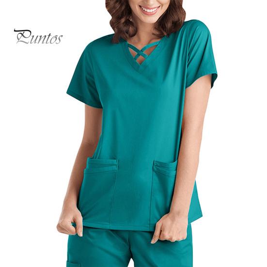 2st/set Unisex sjukhusuniformset V-ringad kortärmad fickor Toppar Elastiska midjebyxor Snabbtorkande sjukhustandvårdsskrubbuniformer