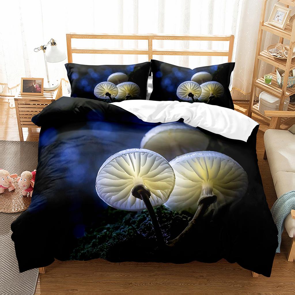 Psychedelic Mushrooms Duvet Cover Set  Polyester Comforter Cover King Queen Size For Kid Boy Girl Bedding Set With Pillowcase