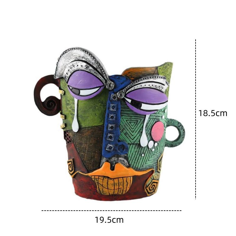 Resin Abstract Art Painted Flower Pot Colorful Figures Facial Sculptures Human Face Flower Pots Maya Statue Home Decoration