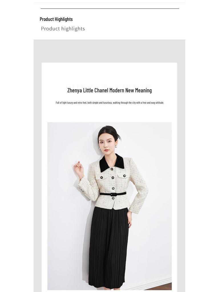 French Light Luxury Sequin Tweed Jacket + Pleated Midi Skirt Set