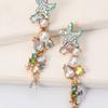 Juran 1pair Starfish Shaped Pearl & Rhinestone Earrings for Women Beach Jewellery