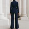 2026 Women's European & American Long Sleeve Solid Color Blazer & Pants Two-Piece Set with Pocket