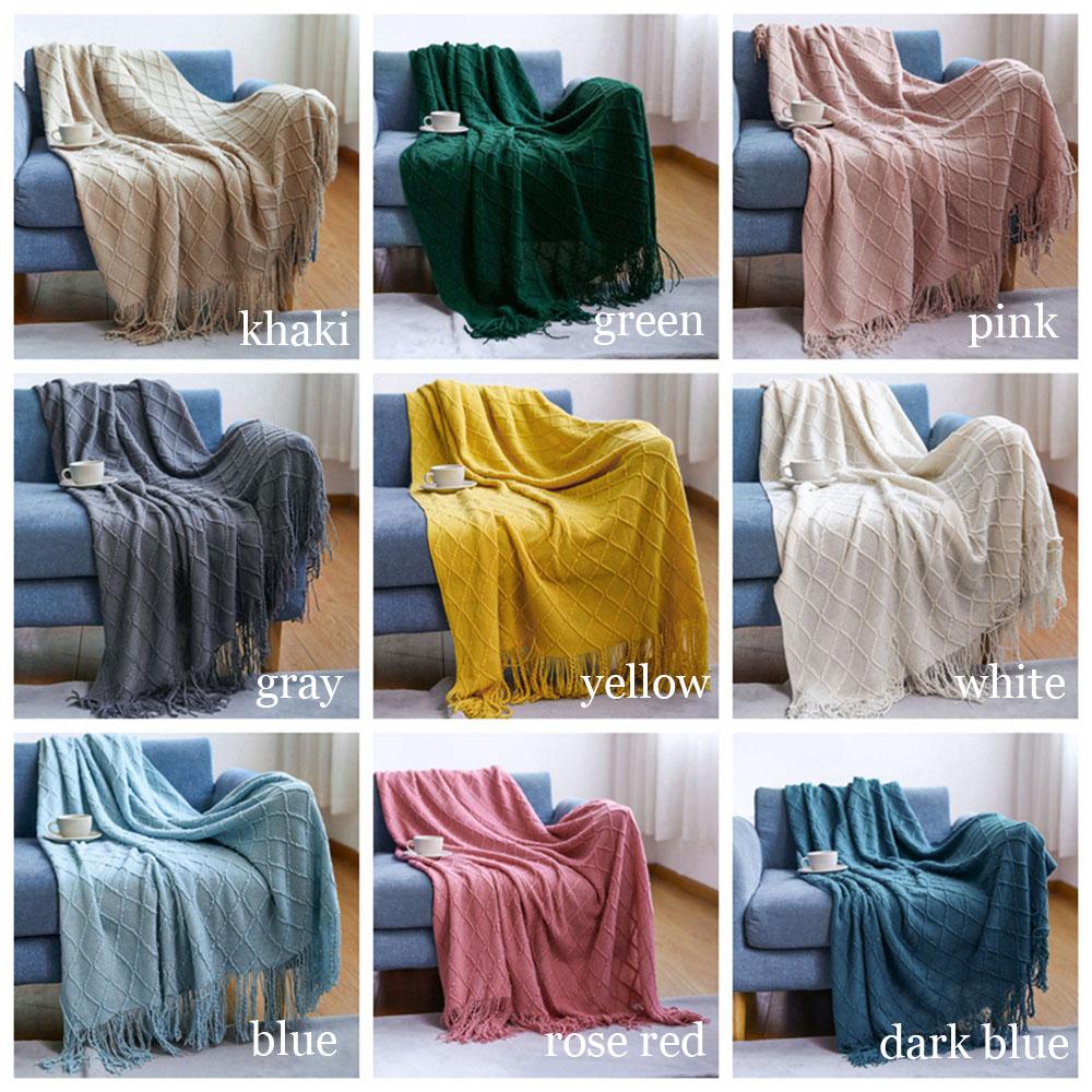 100% Acryli for Couch Bed Solid Color Knit with Tassels Home Textile Throw Home Supplies Blanket
