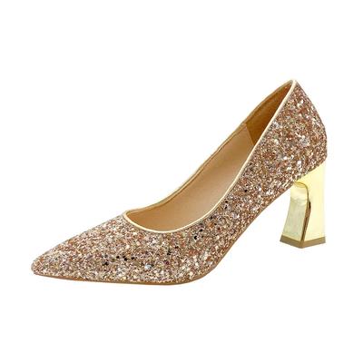 Automne Nouveaux Escarpins pour Femmes Mode Paillettes Brillantes Bout Pointu Chaussures de Fête à Enfiler Simples à Talons Épais Chaussures à Talons Hauts pour Dames