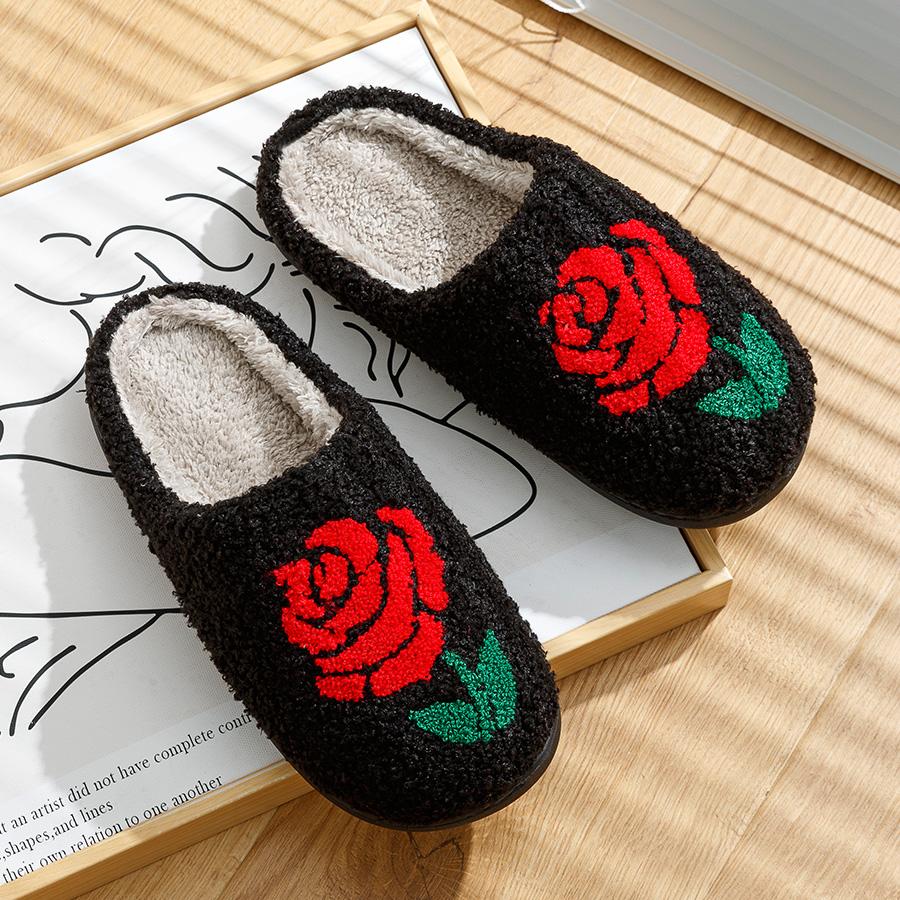 

Женские тапочки для дома с вышивкой роз, пушистые, романтические, любовные подарки для подруг, зимние, для дома, нескользящие, удобные, домашние тапочки 37-38