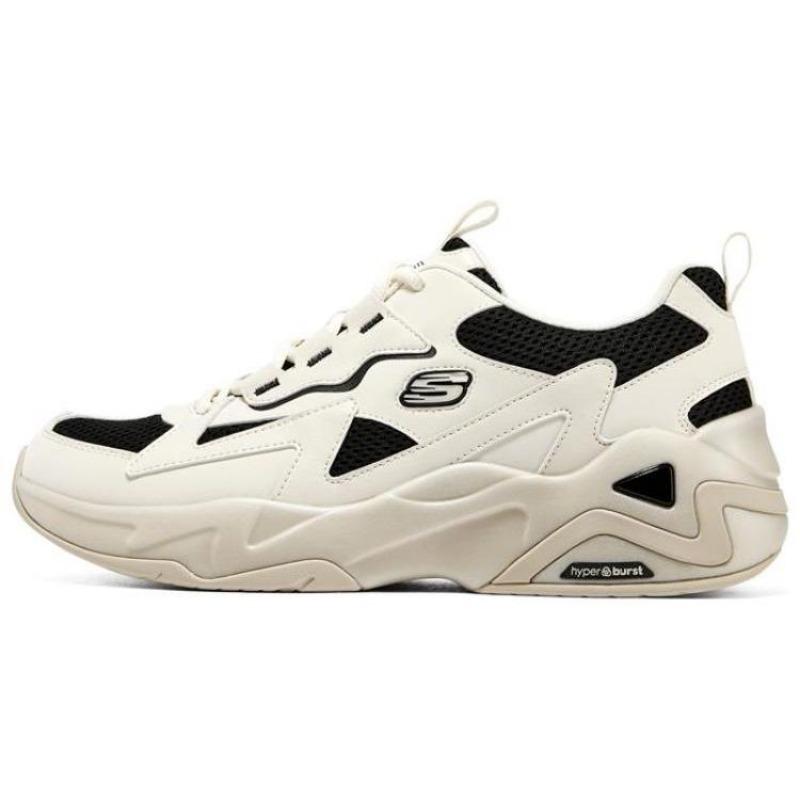 Skechers D LITES HYPER BURST Men Panda Chunky Sneakers White Black 894177-NTBK 39.5