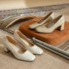 Leather version thick heel not tired feet commuting square head single shoes women's spring and autumn light mouth with skirt low heel medium heel wo