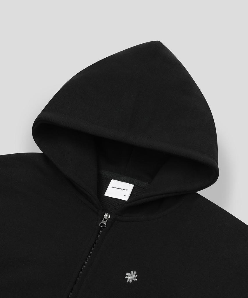 Slow Record House Crop Zip-Up Hoodie_Black