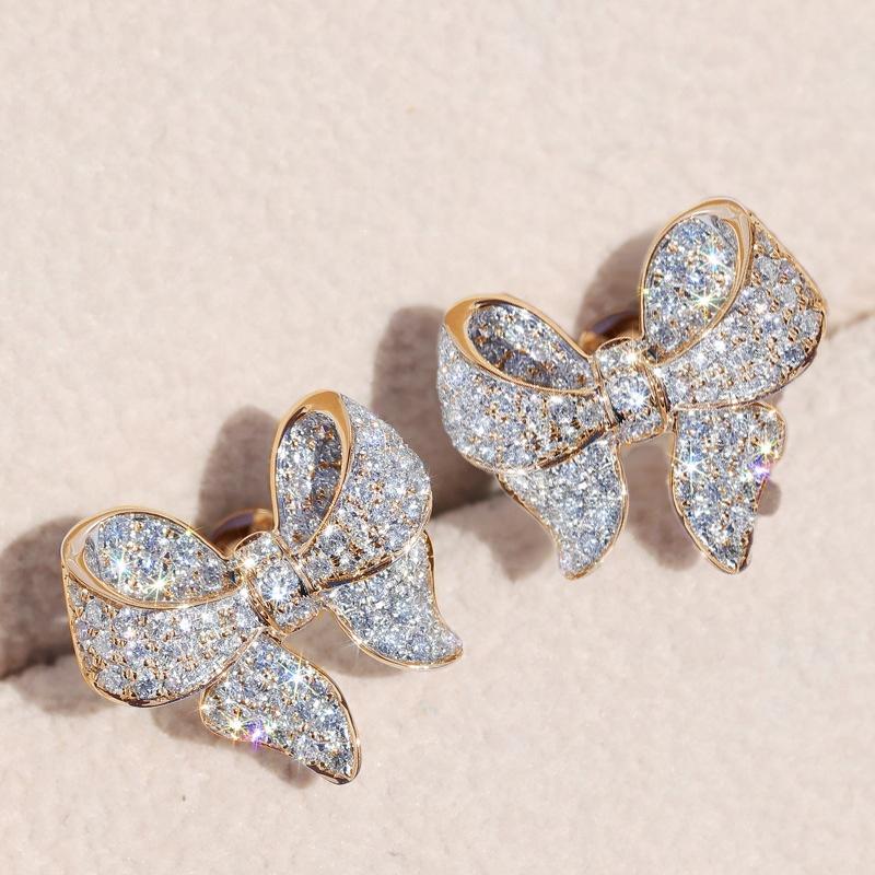 

CAOSHI Temperament Sweet Bow Design Stud Earrings Bling Bling Elegant Accessories Cubic Zirconia Wedding Party Jewelry for Women WHITE