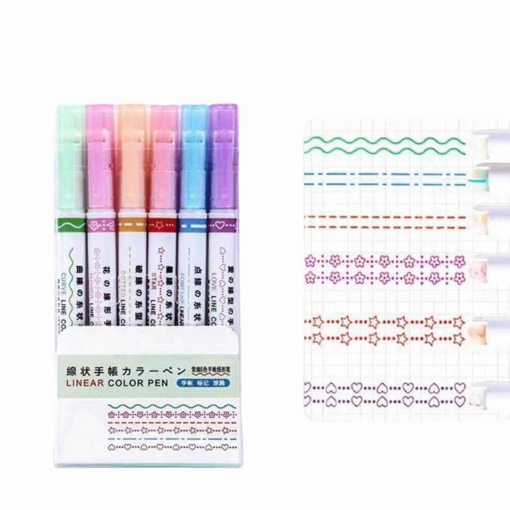 6Pcs/Set Flowers Line Shaped Colored Highlighter Pen Set Line Shaped Marker School Supplies