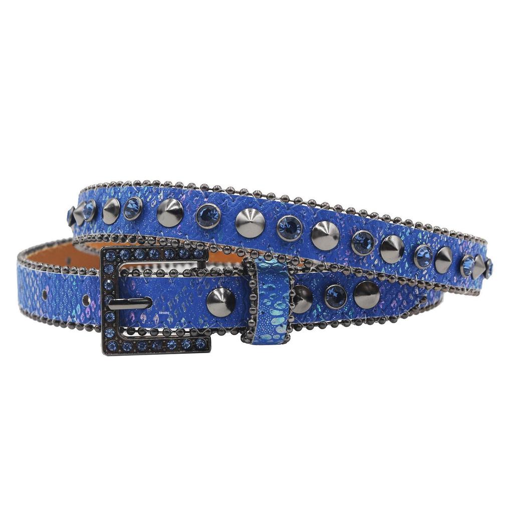 Women's 2.3cm Wide Rhinestone Leather Belt - European and American Cowboy Style Waistband