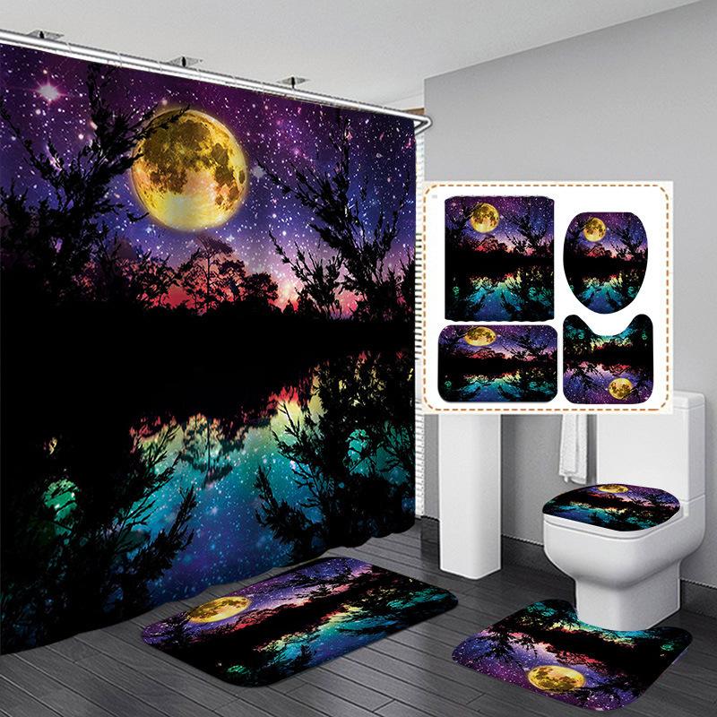 Halloween Elements 3D Digital Printing Bathroom Four-Piece Shower Curtain Partition Curtain Shower Curtain