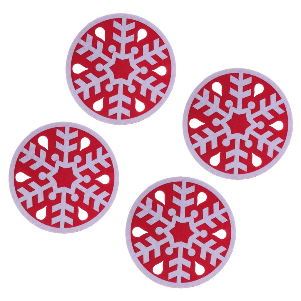 4pcs Felt Christmas Coasters Snowflake Tree Cup Mats Xmas Party Decoration Non Slip Heat Resistant Table Accessories