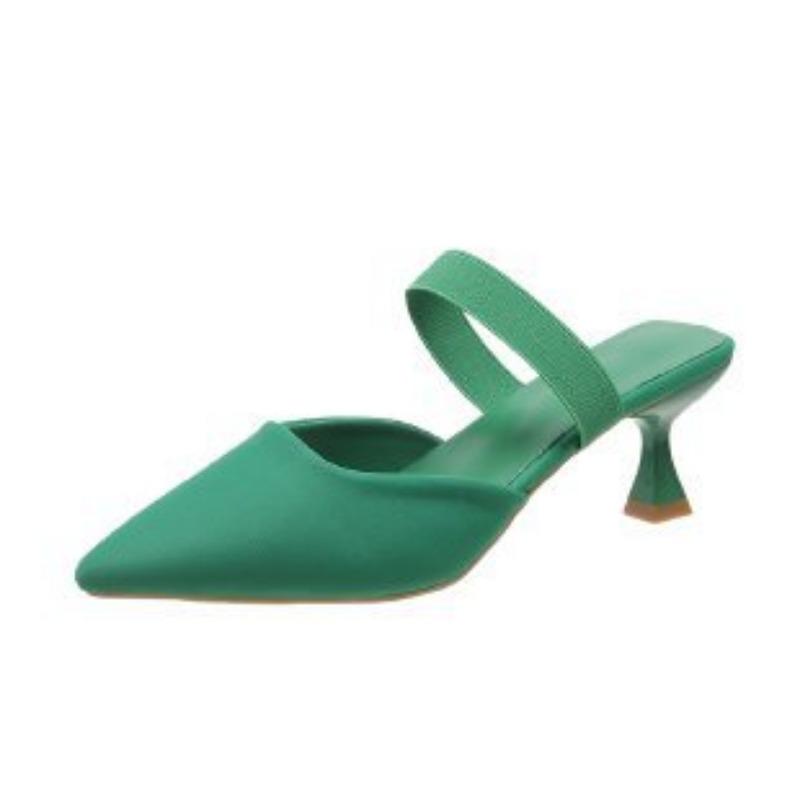 Spring and autumn outer shoes women's style pointed head half slippers new stiletto high heels bag head sandals large size