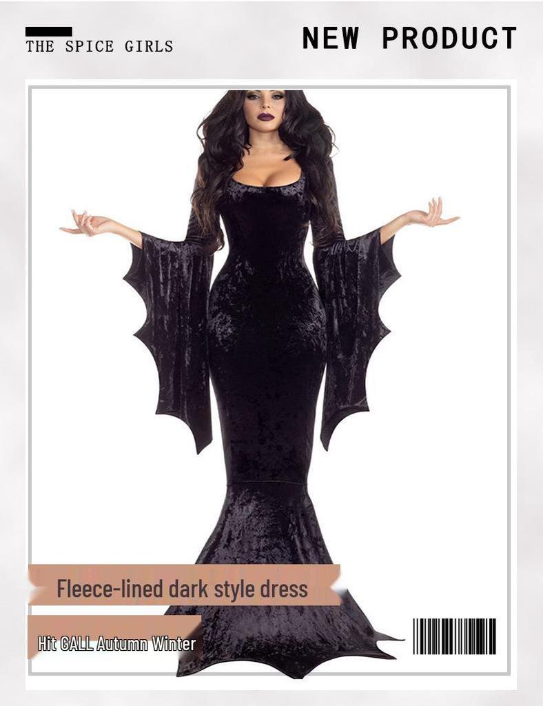 European & American Gothic Witch Vampire Halloween Masquerade Costume - Long Dress with Bat, Witch, Ghost, and Bride Themes for Performance