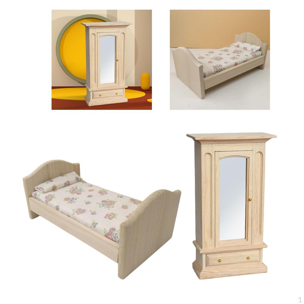 2 Pack 1:12 Closet With Double Bed Model Living Room Decor