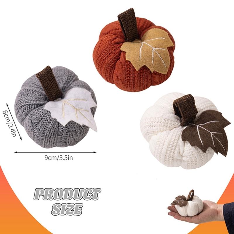Handmade Crochet Pumpkin Decoration With Polyester Fabric Harvest Festival Shelf Display Accessory