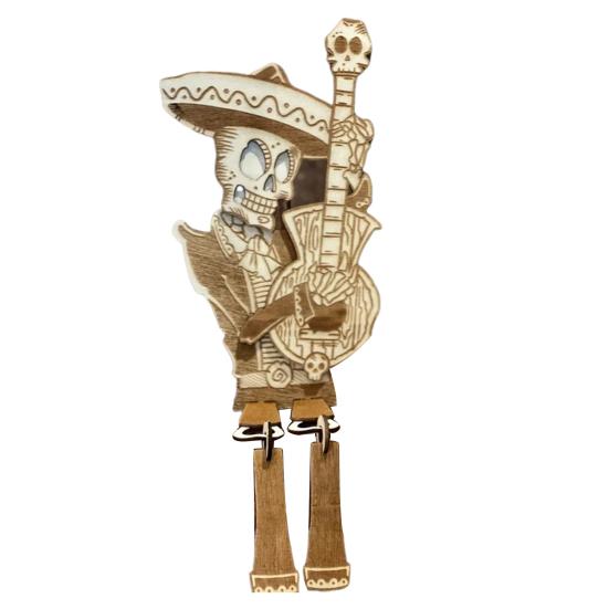 Halloween Articulated Skeleton Decoration Guitar/Horn/Violin Player Skeleton Statue Collectible DIY Wood Ornament for Home Party Decor