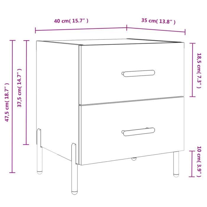 VidaXL Tables de chevet 2pcs gris béton 40x35x47,5cm bois d’ingénierie 827333