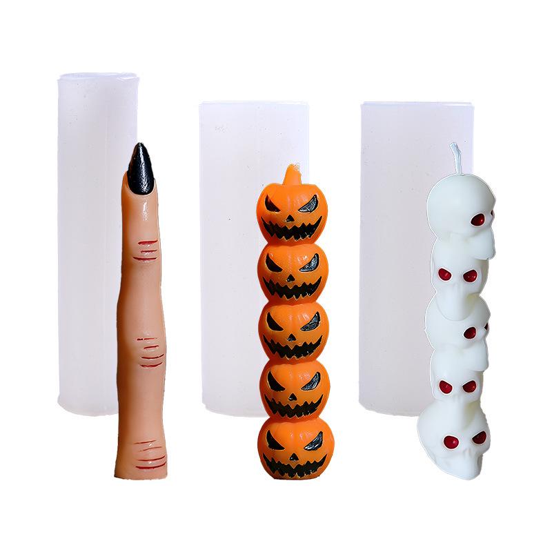 3D Halloween Candle Mold - Stackable Broken Finger, Pumpkin & Skull Design