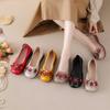 Shallow single shoes, genuine leather women's shoes, shoes and flowers, one pedal, Doudou round head thick sole, spring and autumn ethnic style