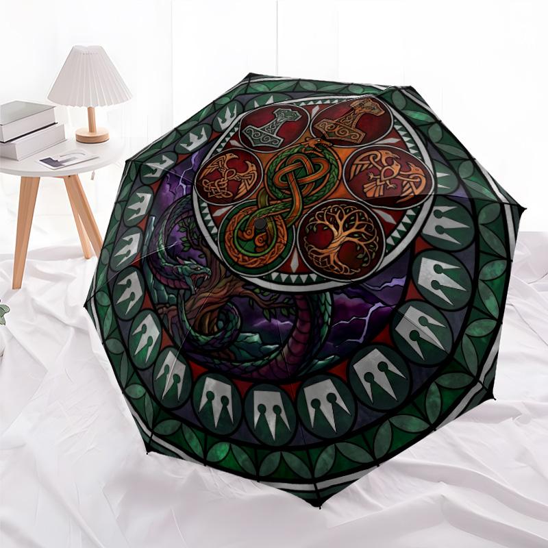 Symbols Glass Pattern Umbrella, Portable and Foldable Design, 8 Ribs, a Casual Accessory for Halloween, Christmas, and Birthday Gifts.