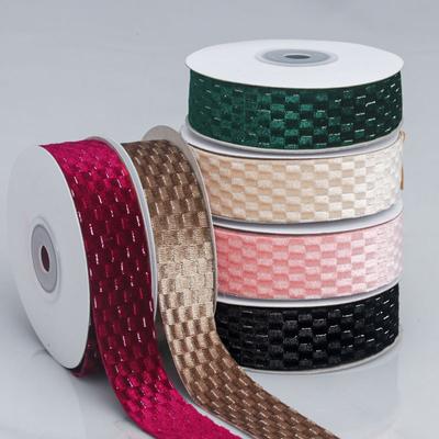 Handmade Decorative Romantic and Cozy Single Side Silver Flocking Checkerboard Plaid Ribbon Handmade DIY Bow Tie Gift Waffle Bag Decorative Ribbon